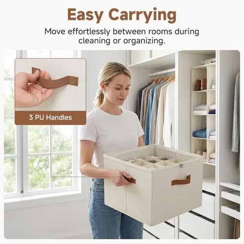 Vista 2 de Organizador de zapatos StorageWorks para clóset, cabe hasta 16 pares, contenedores de almacenamiento para zapatos con divisores ajustables y Beige
