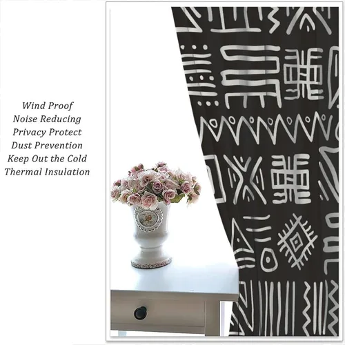 Vista 2 de BAEKJIN Cortinas opacas africanas, color blanco y negro, abstracto, geométrico, africano, tribal, escritura, étnico, para hombres, niños