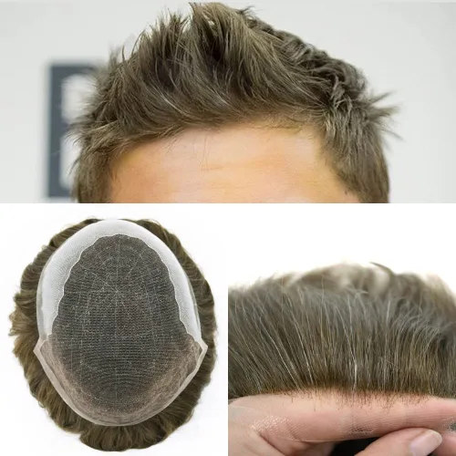 Vista 74 de Mens Toupee Swiss Lace Mens Hair Piece Sistema de reemplazo de cabello para hombres Toupee para hombres Cabello humano nudo blanqueado protesis