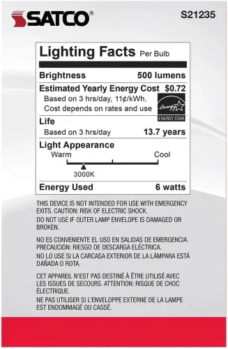 Vista 6 de Satco Bombillas LED G25 de 6 W, 3000 K blanco suave, 500 lúmenes, base media E26, regulable, ubicación húmeda, paquete de 6