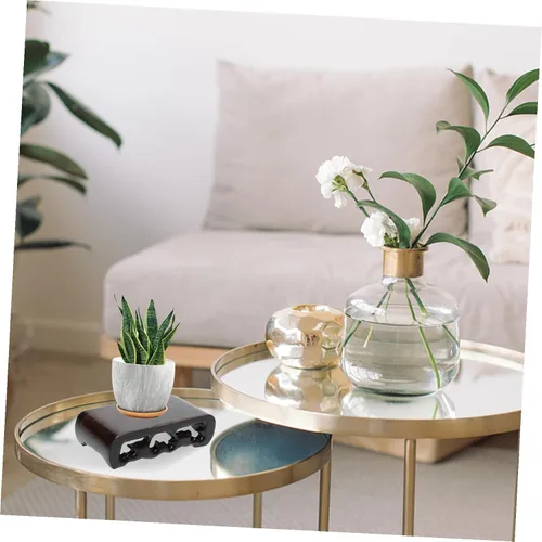 Vista 5 de Base de tallado de raíz Base de madera Florero rectangular Soporte de exhibición de madera Soporte de jarrón oriental Soporte de base de madera