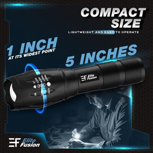 Vista 5 de Linterna LED compacta, paquete de 2, luz brillante para el hogar y el automóvil, 5 modos, zoom, funciona con pilas AAA, luz de emergencia