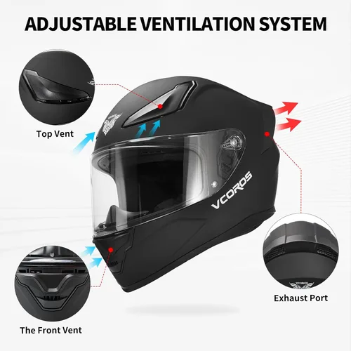 Vista 2 de Casco integral de motocicleta para adultos, aprobado por DOT, WS-609, casco de carreras de motocicleta de calle con visera negra (negro mate, L)
