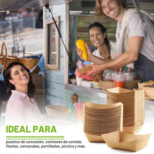 Vista 7 de ZORRITA - Bandejas de papel para comida de 3 libras - Pack de 50 bandejas desechables para nachos, bandejas de papel kraft para tacos, cestas