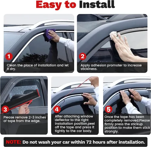 Vista 6 de Canvcle 4Runner - Protectores de lluvia – Viseras de ventana para Toyota 4Runner 2010-2024, deflectores de viento de ventana lateral con cinta