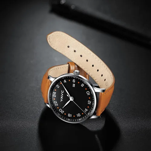 Vista 5 de VAVC 24 Hour Watch Unisex Swiss Quartz Movement Waterproof Watch with Black Leather Strap for Men Women