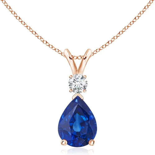 Vista 196 de Angara Colgante de lágrima de zafiro azul natural con diamante en plata/oro macizo de 14 quilates/platino Cumpleaños, compromiso, aniversario