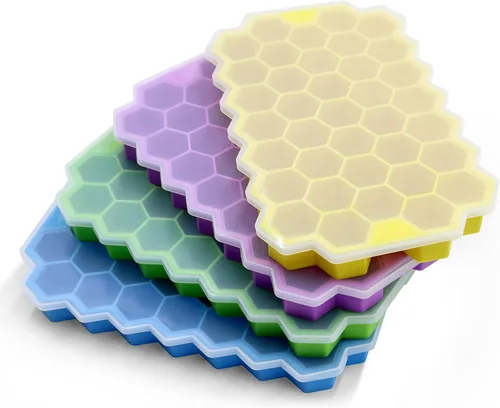 Vista 14 de Bandejas de cubitos de hielo para congelador con tapa-37 cuadrícula de silicona para moldes pequeños de cubitos de hielo, fácil de liberar y Azul