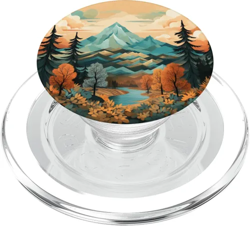 Vista 8 de PopSockets PopGrip estándar con diseño de montañas florales y paisajes bohemios