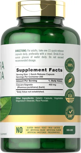 Vista 2 de Carlyle Cápsulas de Cascara Sagrada 450 mg 250 unidades Suplemento