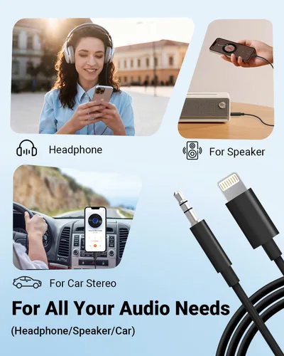 Vista 7 de Cable auxiliar para iPhone, [Certificado Apple MFi] Cable AUX Lightning a 3.5 mm para estéreo de coche, altavoz, auriculares, cable de audio