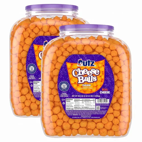 Vista 13 de Utz Barril de Bolas de Queso, Sabroso Aperitivo Horneado con Queso Cheddar Real, Deliciosamente Crujiente Aperitivo de Fiesta, Sin Gluten