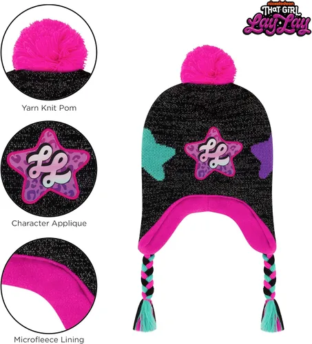 Vista 3 de Nickelodeon Sombrero de invierno para niñas, conjunto de guantes para niños, gorro para niñas de 4 a 7 años