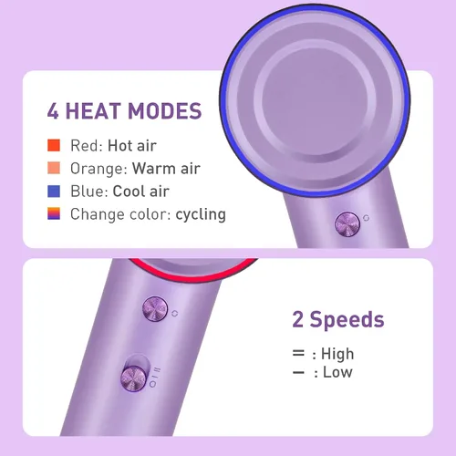 Vista 3 de Secador de pelo, secado rápido de alta velocidad, secador portátil de iones negativos con motor sin escobillas de 110000 RPM, ligero y bajo ruido