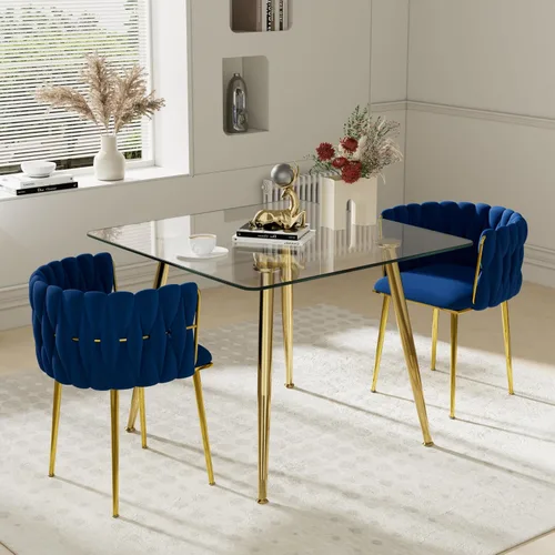 Vista 58 de Juego de mesa de comedor de cristal plateado para 2, juego de mesa cuadrada de lujo moderno de 36 pulgadas, juego de mesa de cocina minimalista de 3