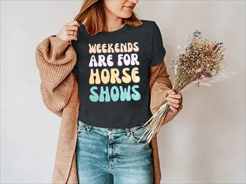 Vista 5 de Camisas de caballo para mujer, camiseta de regalo ecuestre, los fines de semana son para espectáculos de caballos, camiseta casual de manga corta
