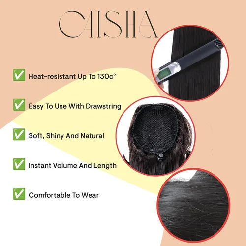 Vista 4 de CAISHA Extensión de cola de caballo de 22" con cordón voluminoso Straigtht negro-marrón PH503