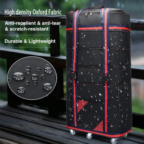 Vista 5 de ELDA Maleta plegable expandible para hombres y mujeres, bolsas de viaje con ruedas universales, equipaje ligero de gran capacidad, Negro