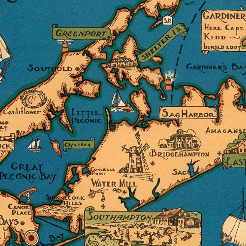 Vista 7 de Antiguos Maps Hermosa ilustración pictórica de Long Island, Nueva York alrededor de 1933 Queens, Nassau y Suffolk Póster impreso artístico