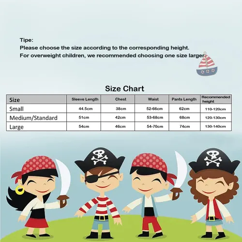 Vista 7 de Qingzhuan Disfraz de pirata para niños, disfraz para niños con sombreros, accesorios de pirata, disfraz para Halloween, fiesta de piratas