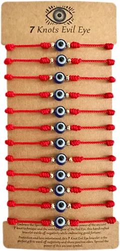 Vista 7 de BONITTER Juego de Pulseras de Protección contra el Mal de Ojo, 12 Piezas de Amuletos Ajustables de Hilo Rojo con 7 Nudos de la Suerte, Pulseras