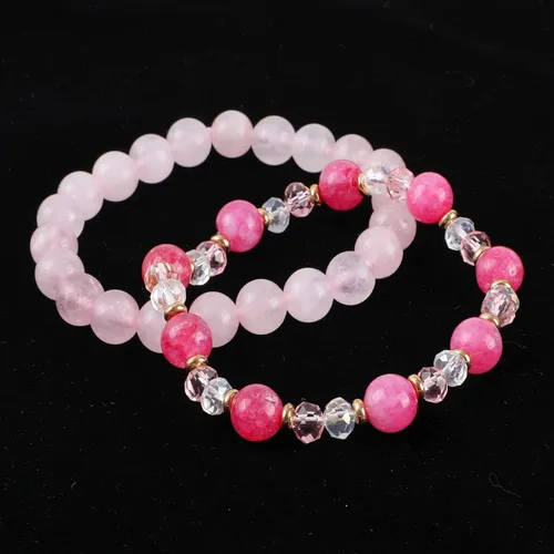 Vista 8 de IDEAJOY Pulseras rosas bohemias de cuentas de varias capas apilables, conjunto de 8 piezas de hebra elástica versátil con cuentas brillantes