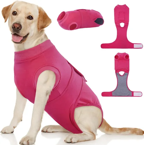 Vista 46 de Kuoser Traje de cirugía para perro, cómodo traje de recuperación para perras, mameluco protector posoperatorio, alternativa suave al cuello E