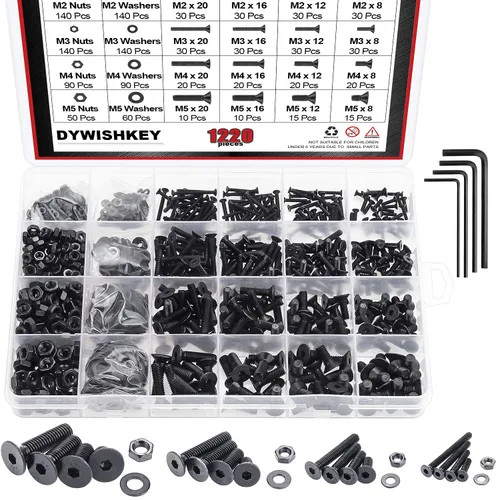 Vista 12 de DYWISHKEY 1220 piezas M2 M3 M4 M5, 10.9 grado de aleación de acero hexagonal cabeza botón pernos, tornillos, tuercas, arandelas, kit surtido