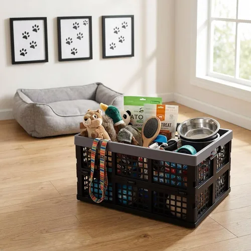 Vista 9 de Paquete de 3 cajas plegables de 32 L, cajas de almacenamiento plegables de plástico