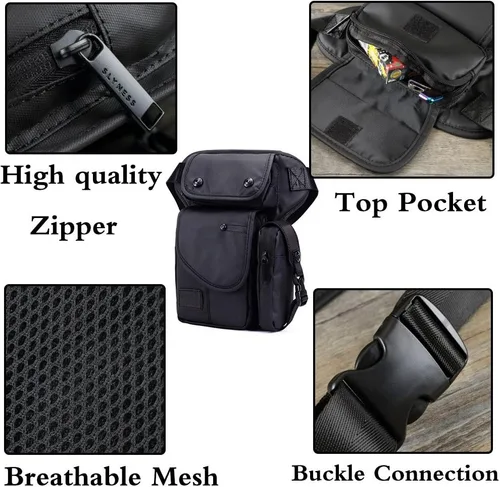 Vista 4 de Pequeña cangurera de cintura multibolsillo Oxford táctica muslo militar caída pierna bolsa carreras camping senderismo motocicleta bicicleta
