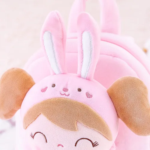 Vista 4 de Gloveleya Mochila de peluche para niños pequeños con juguetes de conejo de peluche, rosa