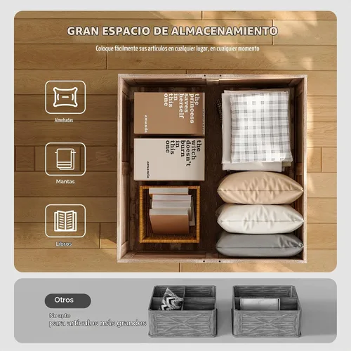 Vista 5 de senlin Mesa de café de casa de campo, mesa de café resistente con almacenamiento, mesa central cuadrada de madera con compartimento
