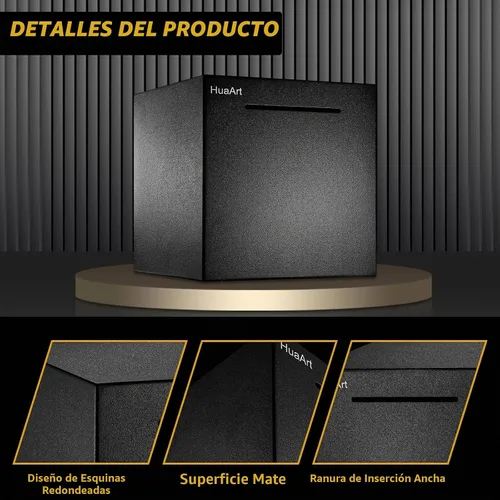 Vista 3 de Alcancía para adultos, huchas seguras hechas de acero inoxidable, solo se puede guardar la alcancía que no se puede sacar (negro, 12 cm)