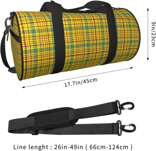 Vista 2 de Large Duffle Bag for Travel - Retro Yellow Plaid Print Gym Bag for Women Men, Travel Foldable Bags for Women Men with Zippered Multiple Pockets