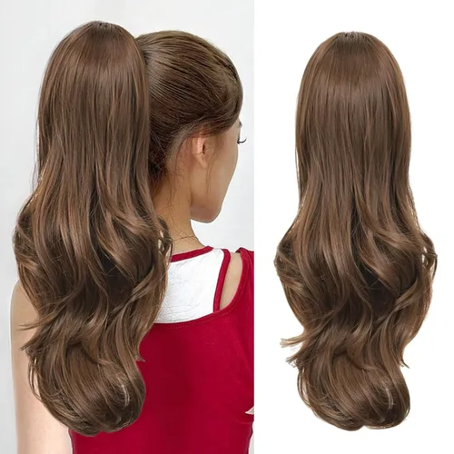 Vista 30 de Extensión de cola de caballo rubio, extensión de cola de caballo con cordón de 20 pulgadas para mujeres, extensiones de cabello de cola de caballo