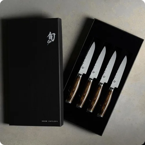 Vista 2 de Shun Premier - Juego de cuchillos para carne, 4 piezas, cuchillos de 5 pulgadas, juego de cuchillos japoneses hechos a mano, núcleo VG-MAX