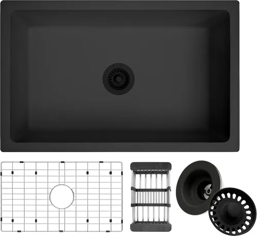Vista 20 de Fregadero de barra negro, fregadero de cocina de montaje inferior de 13 x 15 x 10 pulgadas, fregadero de cocina pequeño y profundo de granito