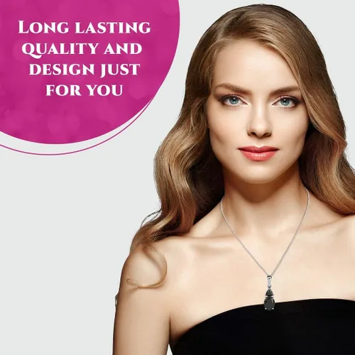 Vista 2 de Shop LC - Collar con colgante negro para mujer chapado en platino plata de ley 925 cadena única de 20 pulgadas No es una piedra preciosa