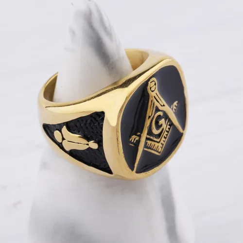 Vista 4 de Anillos de motociclista masónico con diseño masónico de maestro masón, joyería estilo sello masónico, joyería con sello masónico, Metal
