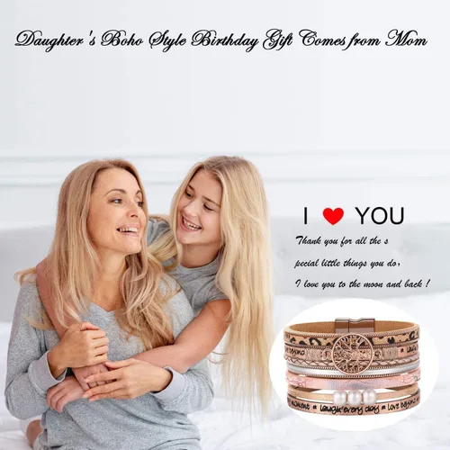 Vista 5 de Pulseras inspiradoras de cuero con árbol de la vida para mujeres, regalos de joyería para adolescentes y niñas, Metal, Circonita cúbica