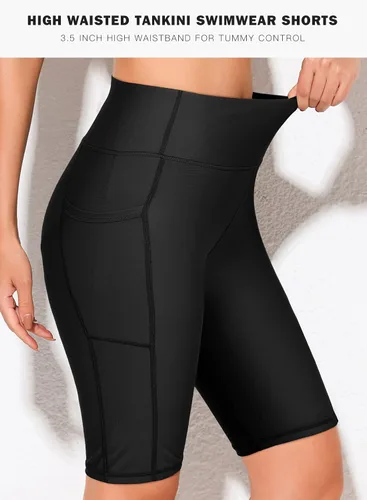 Vista 8 de Aleumdr Pantalones cortos largos de cintura alta para mujer de 8 pulgadas con bolsillo UPF 50+ con forro