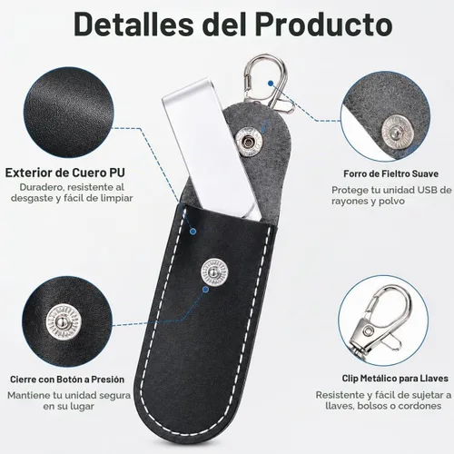 Vista 2 de Funda de cuero para unidad flash USB de 3 uds Negro