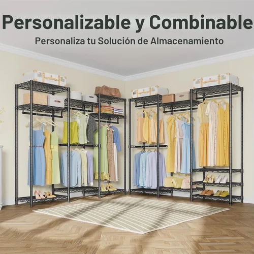 Vista 3 de VIPEK V5 Armario Portátil Mediano Perchero de Ropa Resistente, Perchero de Ropa de Metal Independiente con 4 Barras para Colgar y 8 Estantes
