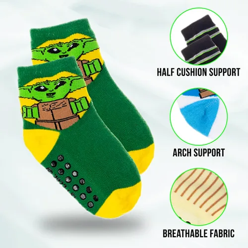 Vista 3 de Disney Baby Yoda - Calcetines para niños (10 unidades) y calcetines para niños pequeños con pinzas, calcetines antideslizantes para niños