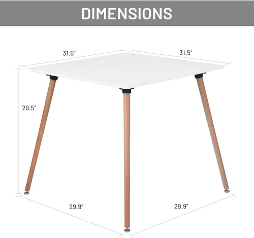 Vista 3 de Mesa de comedor cuadrada de 31.5 pulgadas para 2-4 personas, mesa blanca funcional moderna con patas de madera para el hogar, oficina, cocina Blanco