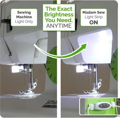 Vista 4 de Tira de luz LED para máquina de coser Madam Sew – Luces LED flexibles para coser con atenuador, adhesivo en la parte posterior y clips – Tira de luz