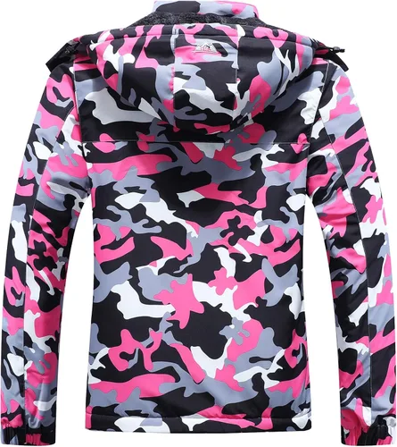 Vista 2 de Chaqueta de esquí impermeable para mujer, resistente al viento, cortavientos, abrigo de nieve cálido con capucha
