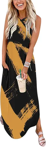 Vista 3 de Midi Casual Dress for Women,Women Summer Casual Swing T Shirt Dresses Beach Cover up Plain Tank Dress with Pockets
