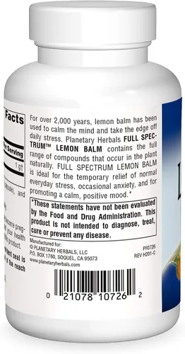 Vista 2 de Planetary Herbals Bálsamo de limón de espectro completo 500 mg, 60