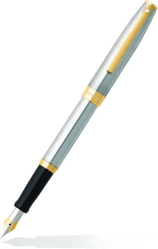 Vista 2 de Sheaffer Sagaris - Pluma estilográfica de punta media, cromo cepillado, ribete dorado (E0947353)